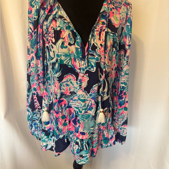 Lily Pulitzer Floral Blouse with Tassels medium - Picture 2 of 10